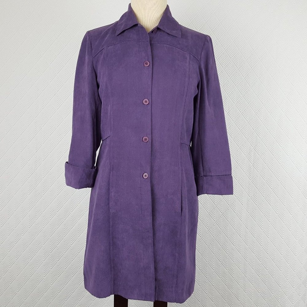 Norton Studio Petites Womens Shirt Jacket Tunic Dress Purple Velvet Suede Sz 4P